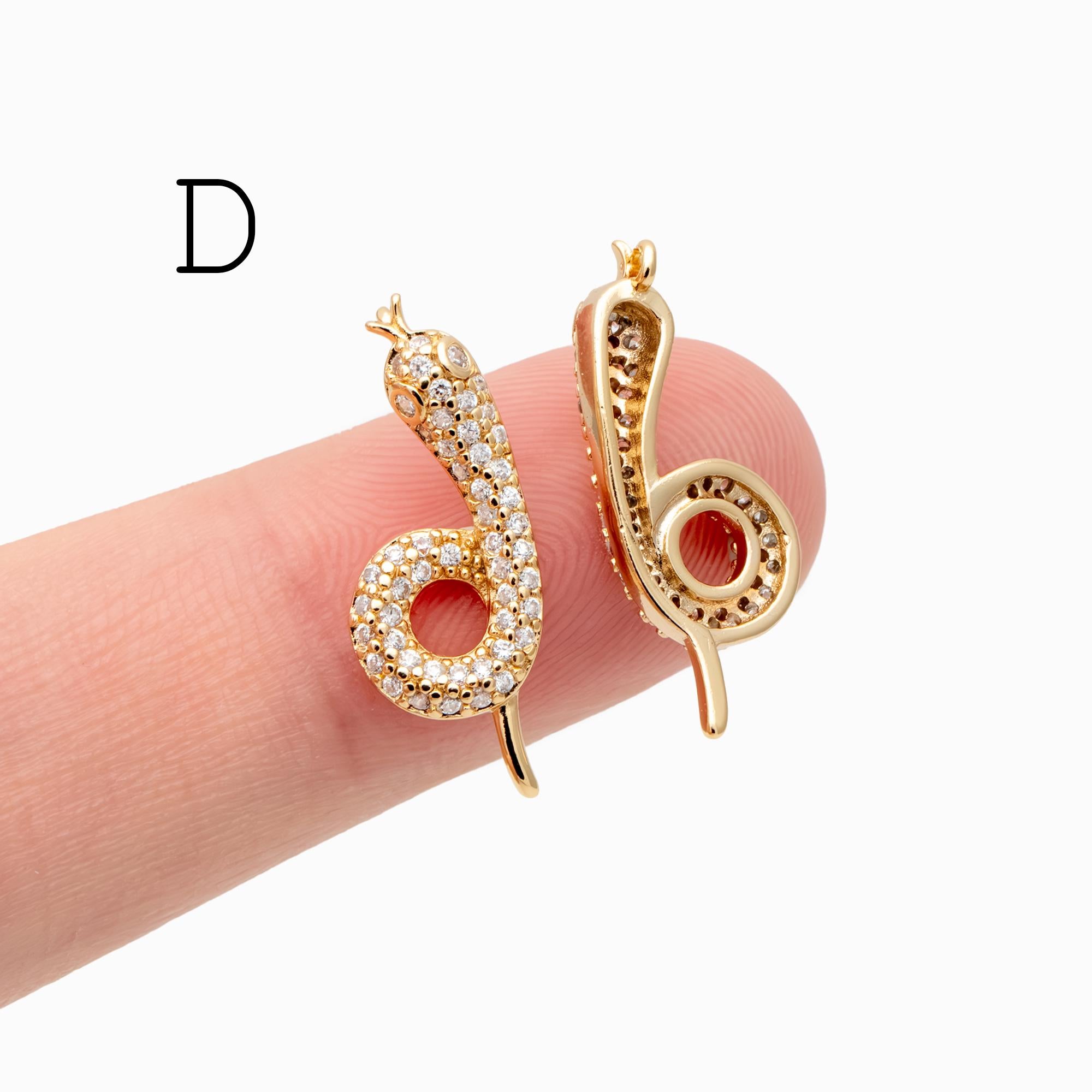 4pcs Gold Snake Charm, 18K Gold Plated Brass, Snake Necklace Jewelry Pendant (GB-2756)
